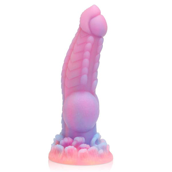 Luminous Monster Dog Dildo – 8.5" Knot Fantasy Dildo Pink Silicone, Suction Cup Base, and G-Spot Stimulation for Women, Men & Couples