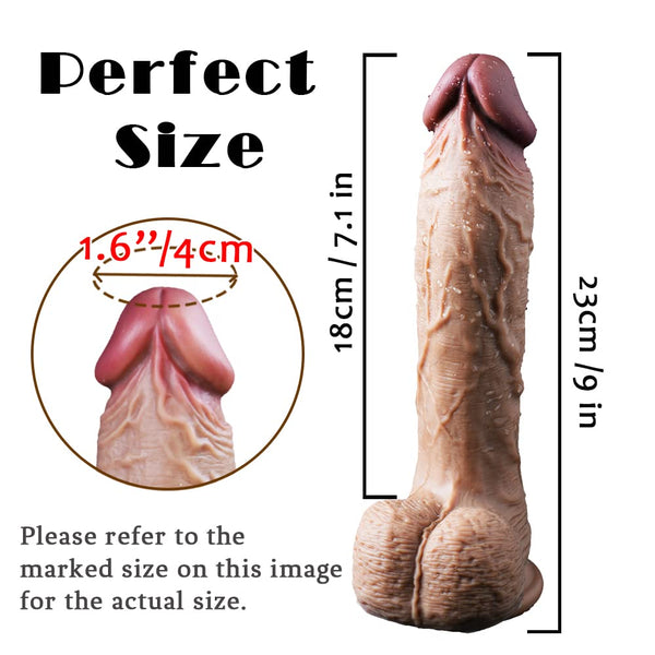 9 Inch Realistic Dual Density Lambskin Dildo with Suction Cup & Balls