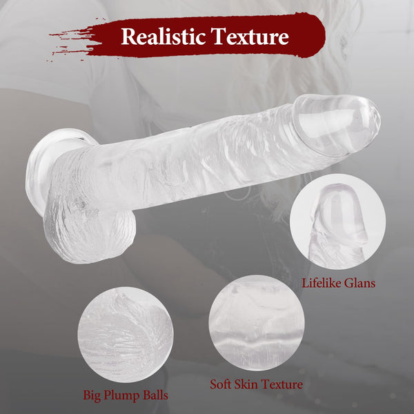 11 Inch Big Clear Realistic Dildo – Big Transparent Soft TPE Dildo with Suction Cup, Lifelike G-Spot and Anal Dildo for Women, Men & Advanced Users