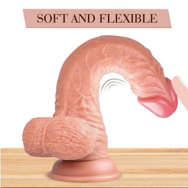 9" Realistic Dildo with Balls – Lifelike, Curved, Hands-Free Suction Cup Dildo