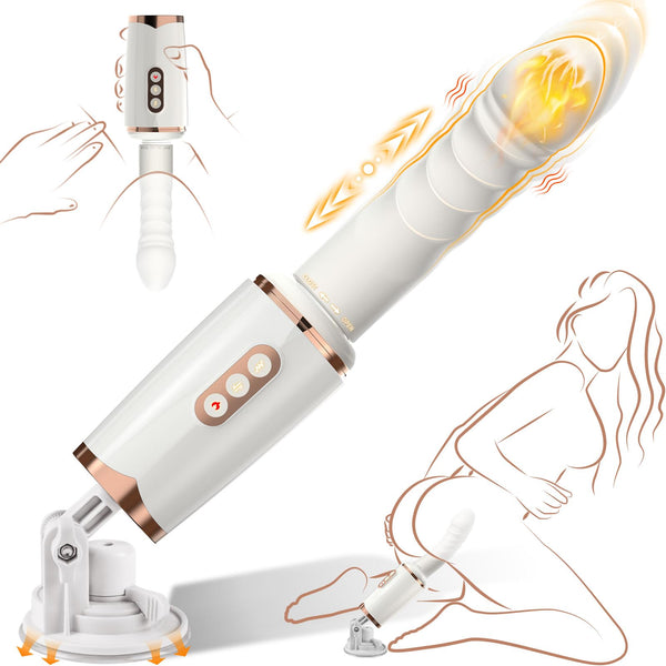 Automatic Thrusting Dildo Sex Machine – 7 Vibration & Thrust Modes, Rotating Handle, Heating, and Suction Cup Base (White)