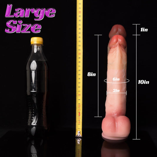 10 inch Big Huge Thrusting Warm Moving Dildo that Heats - XL Girthy Toy with Suction Cup