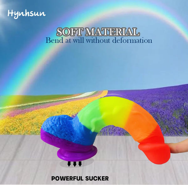8.66-Inch Realistic Rainbow Dildo – Soft Liquid Silicone with Strong Suction Cup, G-Spot & Anal Sex Toy with Lifelike Veins and Dual Balls