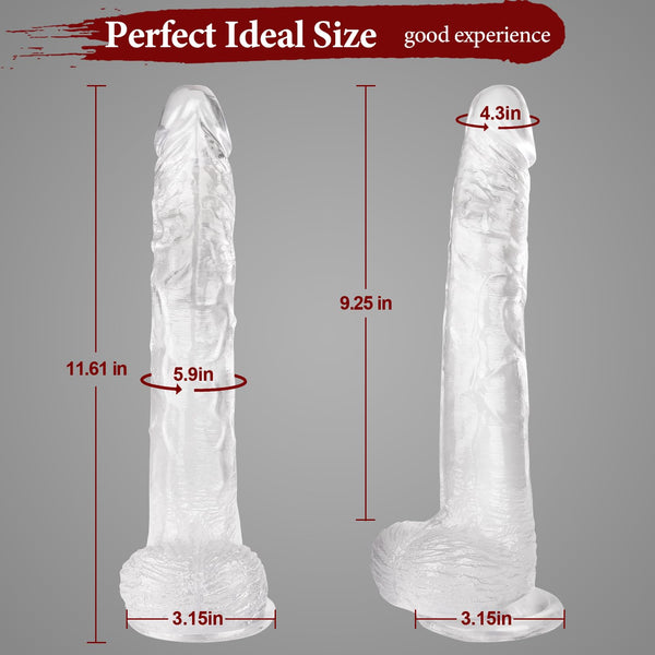 11 Inch Big Clear Realistic Dildo – Big Transparent Soft TPE Dildo with Suction Cup, Lifelike G-Spot and Anal Dildo for Women, Men & Advanced Users