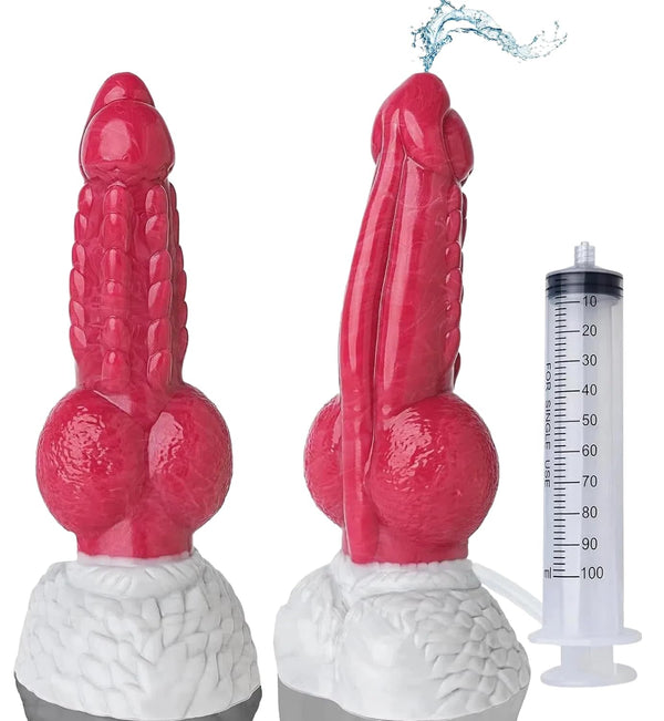 9.5" Squirting Knot Dildo – Giant Monster Cumming Dildo with Ribbed Texture, Suction Cup & Syringe Ejaculation