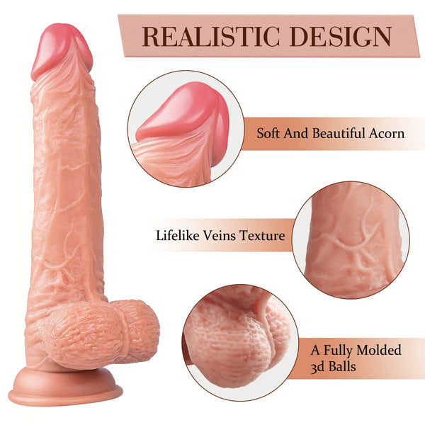 9" Realistic Dildo with Balls – Lifelike, Curved, Hands-Free Suction Cup Dildo