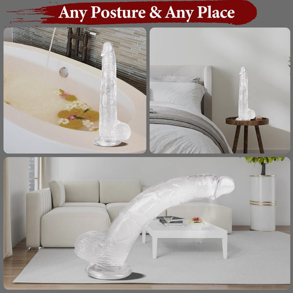 11 Inch Big Clear Realistic Dildo – Big Transparent Soft TPE Dildo with Suction Cup, Lifelike G-Spot and Anal Dildo for Women, Men & Advanced Users