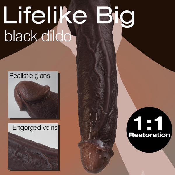 11 Inch Realistic Big Black Dildo Sex Toy, Huge Thick Dildo with Suction Cup