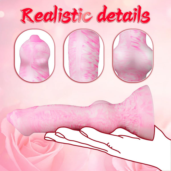7 Inch Beginner Dog Knot Dildo – Soft Silicone Animal Fantasy Dildo with Suction Cup, Pink+White Monster Wolf Penis Anal Plug for Women, Men & Couples Meta Description: