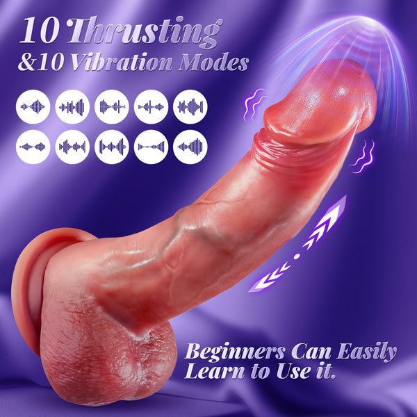 9 inch Realistic Thrusting Dildo Vibrator – Remote Control, Suction Cup, and Soft Silicone Design