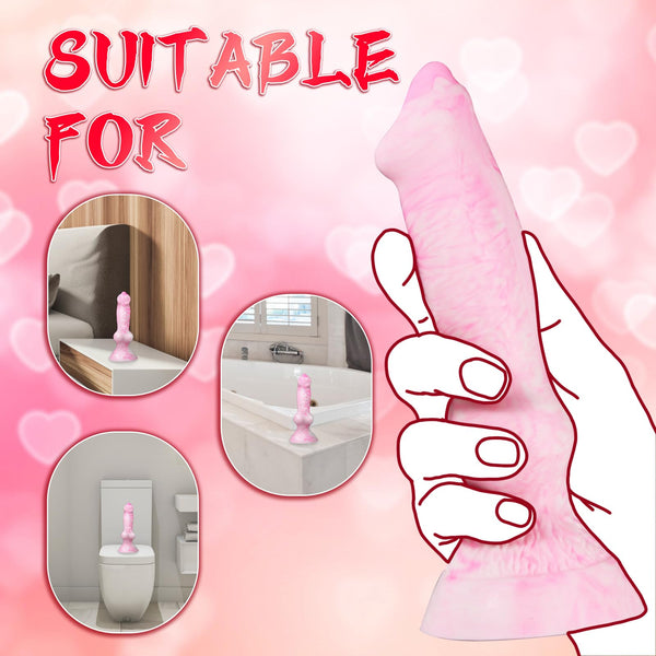 7 Inch Beginner Dog Knot Dildo – Soft Silicone Animal Fantasy Dildo with Suction Cup, Pink+White Monster Wolf Penis Anal Plug for Women, Men & Couples Meta Description: