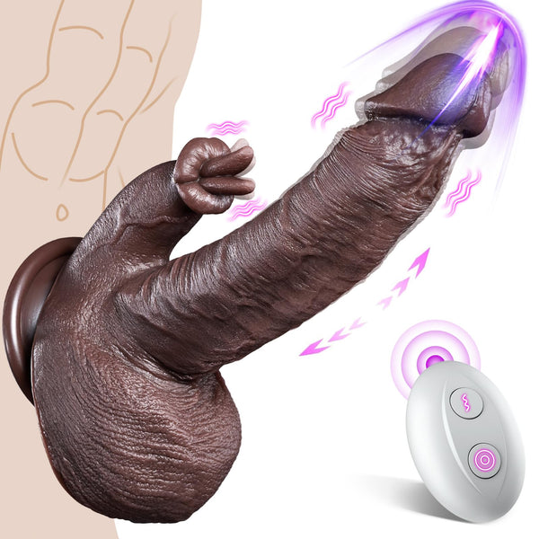 8.7" Tongue Licking Thrusting Dildo Vibrator – Heating Realistic Black Silicone Toy