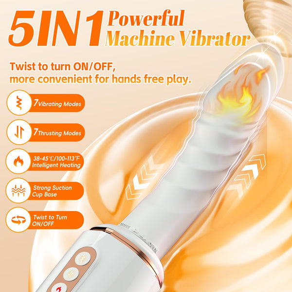 Automatic Thrusting Dildo Sex Machine – 7 Vibration & Thrust Modes, Rotating Handle, Heating, and Suction Cup Base (White)