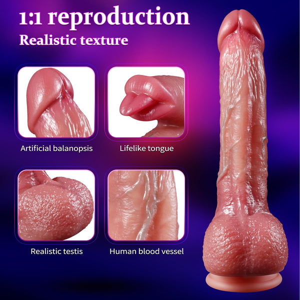 Realistic 9 inch Tongue Licking Dildo with Heat Vibrator Sex