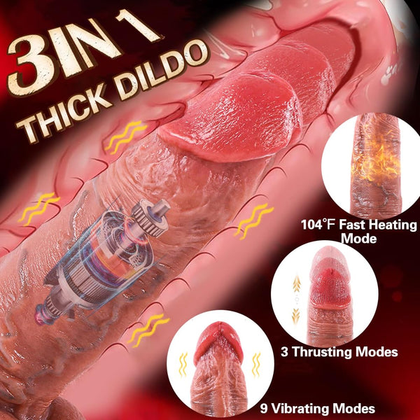 2.05" Thick Warming Thrusting Dildo – Realistic Vibrator with 3 Thrusting & 9 Vibration Modes, Remote Control & Suction Cup for G-Spot & Anal Play