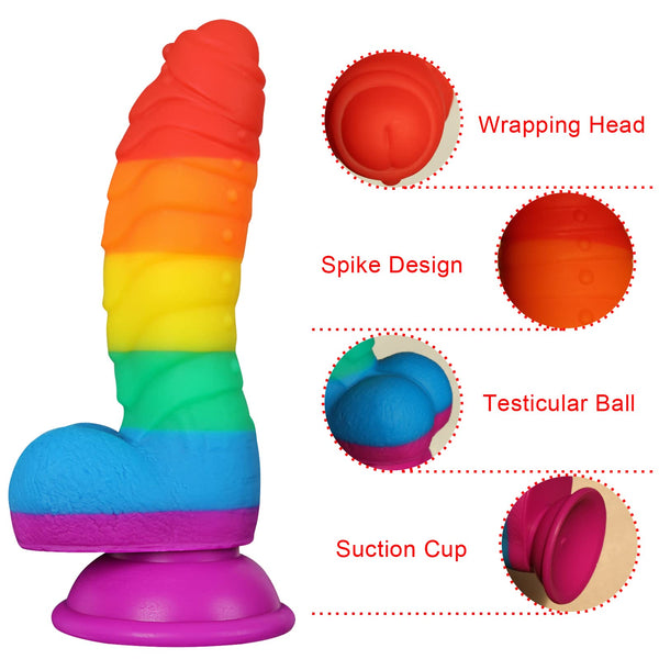 7" Rainbow Dragon Fantasy Dildo – Realistic Ribbed Silicone Dildo with Balls, G-Spot Stimulator, Strong Suction Cup & Discreet Packaging