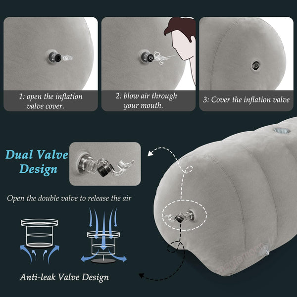 Grey Heart-Shaped Inflatable Dildo Mount Sex Pillow with Bondage Cuffs, Nipple Clamps & BDSM Kit – Upsize Sex Cushion for Couples