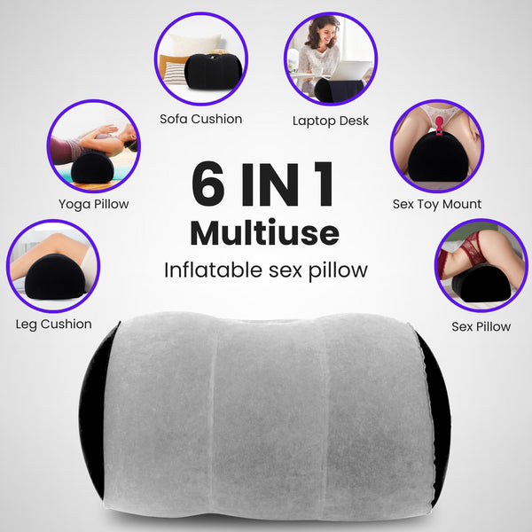 Dildo Mount Pillow – Inflatable Arch Sex Position Pillow for Women, Couples & Solo Play, Dildo Chair & Sex Toy Mount with Deep Hole Base (Gray)