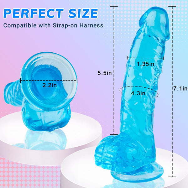 7 Inch Realistic Silicone Dildo – Soft Blue Flexible Beginner Toy