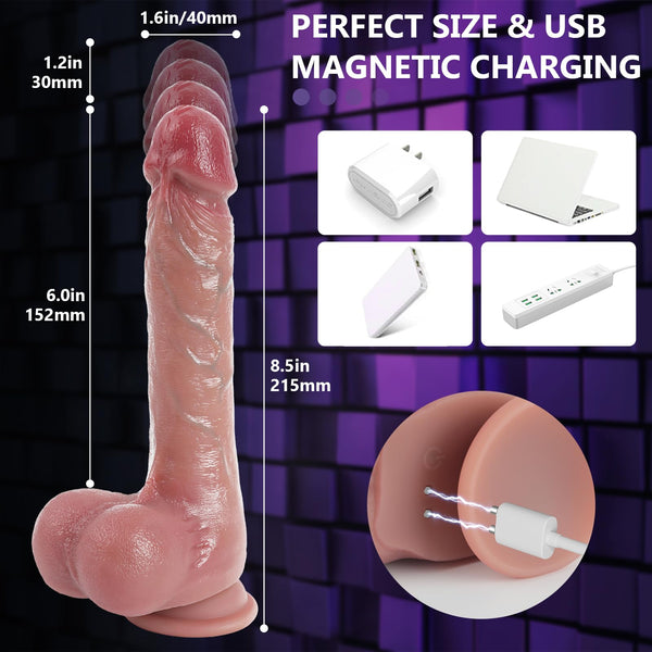 Brown 8.5 Inch Thrusting Dildo Vibrator – Realistic Silicone Dildo with 7 Thrusting, 10 Vibration & Heating Modes, Suction Cup & Remote Control for G-Spot & Anal Play
