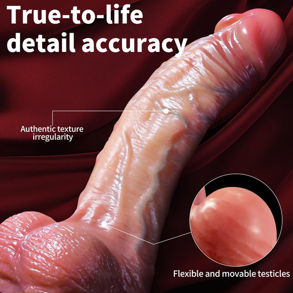 8.5 Inch Movable Foreskin Dildo – Sliding Skin Silicone Dildo for G-Spot, Vaginal & Anal Play with Suction Base