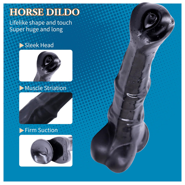 15-Inch Black Horse Dildo – Huge Realistic Thick Dildo with Suction Cup for Men, Women & Couples