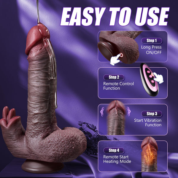 9 Inch Black Thrusting & Licking Tongue Dildo – Huge Realistic Vibrator with 7 Thrusting + 10 Vibration Modes, Suction Base, Heating, and Waterproof Design