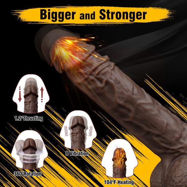 10 Inch Black Telescopic Thrusting Dildo – Heated, Rotating, Suction Cup, Remote Controlled for Anal, G-Spot & Clitoral Stimulation