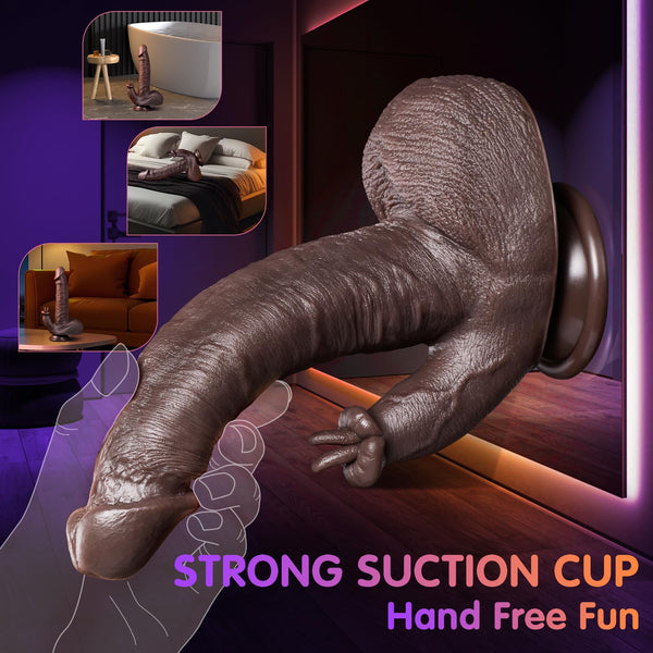 8.7" Tongue Licking Thrusting Dildo Vibrator – Heating Realistic Black Silicone Toy