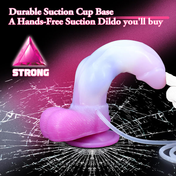 8.19" Squirting Dog Dildo – Knotted Fantasy Dildo with Ejaculation Syringe & Suction Cup, Pink Silicone Canine Dildo