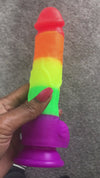 7.5" Rainbow Realistic Dildo for Adult Sex Toys - Liquid Silicone Material Strong Suction Cup Hands-Free Play 2 Balls