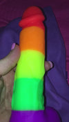 7.5" Rainbow Realistic Dildo for Adult Sex Toys - Liquid Silicone Material Strong Suction Cup Hands-Free Play 2 Balls